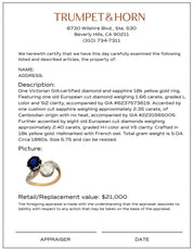 Victorian French GIA diamond no heat sapphire 18k yellow gold toi et moi ring