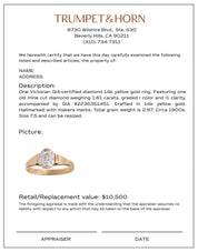 Victorian GIA 1.61 carat old mine cut diamond 14k yellow gold engagement ring