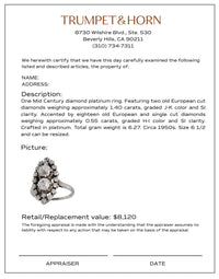 Mid Century diamond platinum navette ring