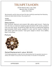 Victorian diamond 18k yellow gold and enamel brooch