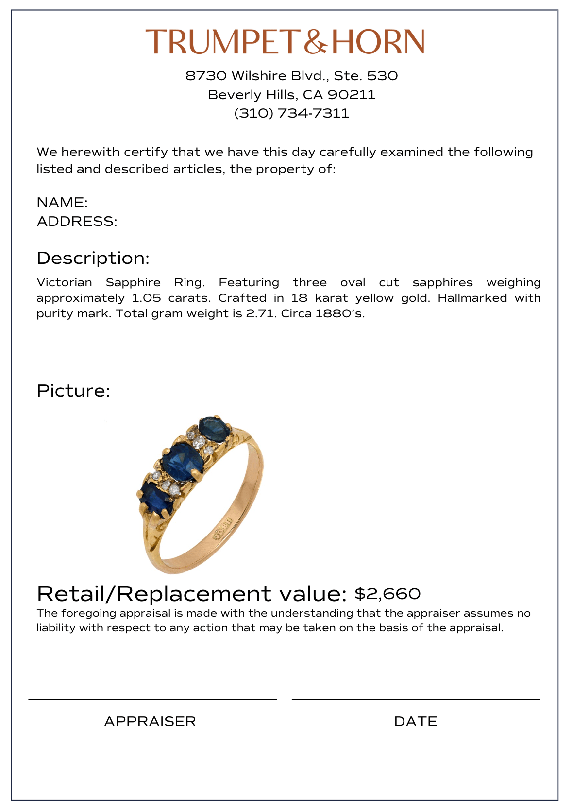 Victorian sapphire 18k yellow gold 3 stone ring