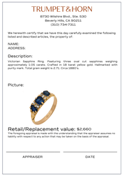 Victorian sapphire 18k yellow gold 3 stone ring