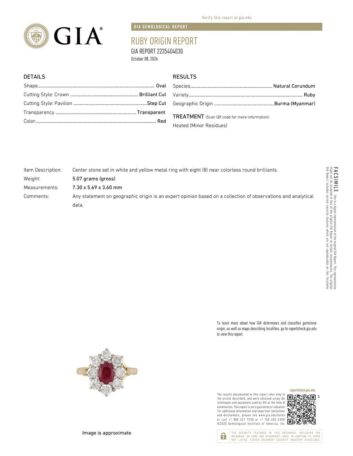 GIA 1.2 Carat Burma Ruby Diamond 18K Yellow and White Gold Cluster Ring