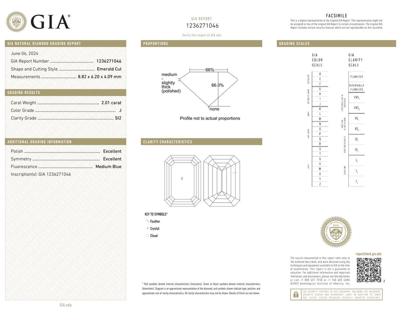 GIA 2.01 carat emerald cut diamond platinum engagement ring