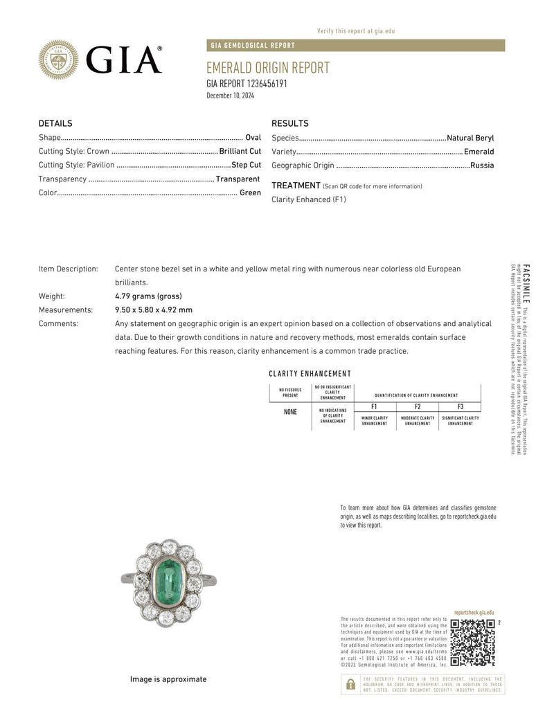 GIA 1.60 carat oval cut emerald diamond platinum cluster ring