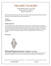 Art Deco 1.5 carat total weight diamond sapphire platinum Navette ring
