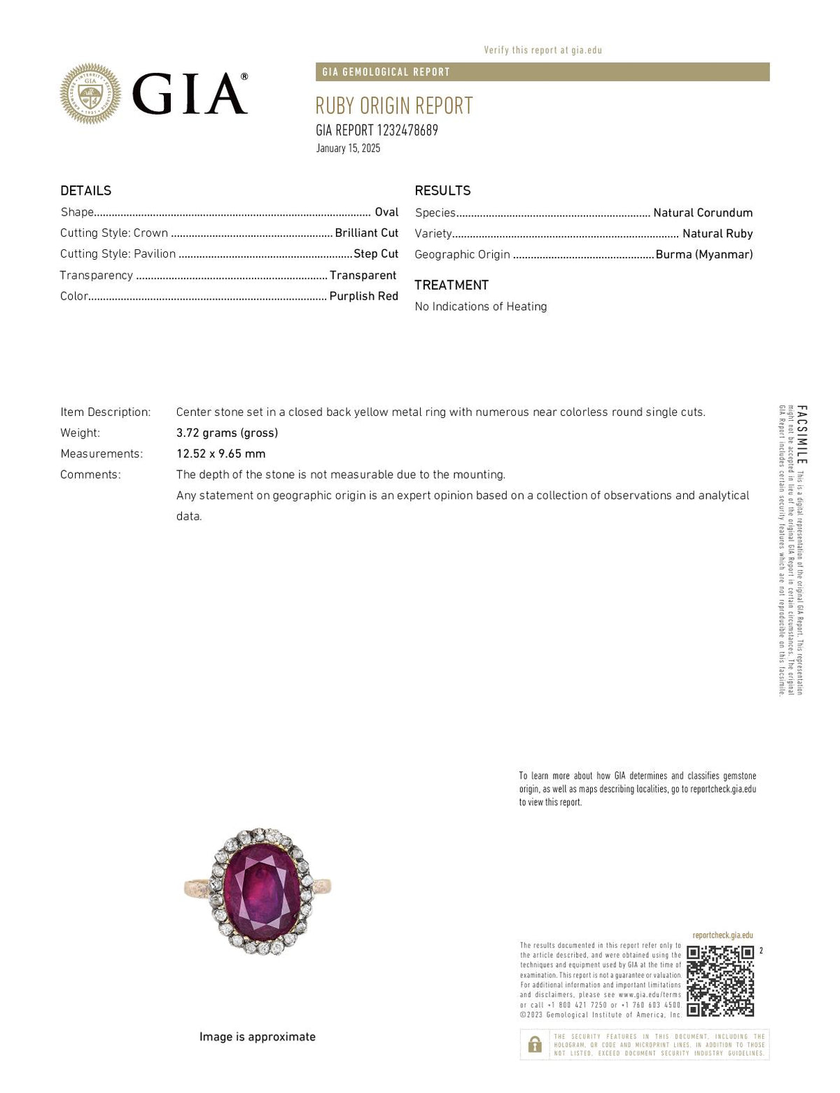 Georgian GIA 4 carat Burma no heat ruby diamond ring