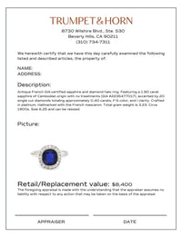 Antique French GIA 1.90 carat no heat sapphire diamond platinum halo ring