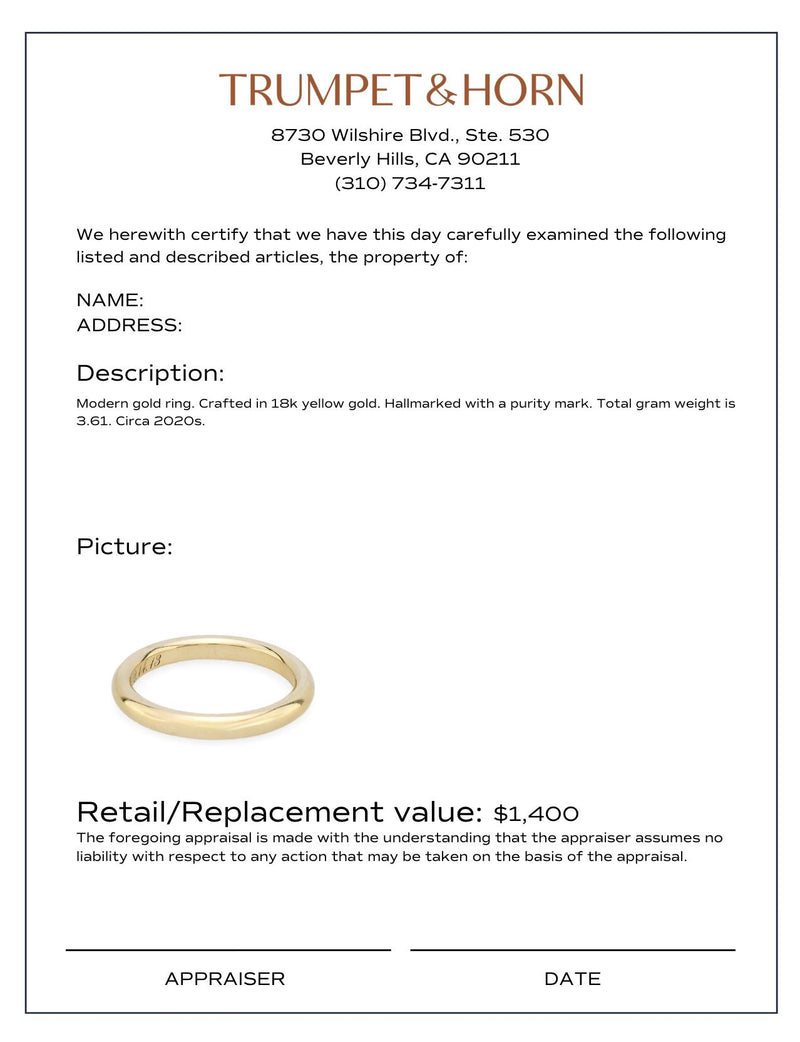 Modern 18k yellow gold wedding band