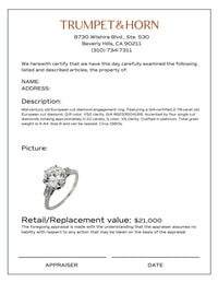 GIA 2.79 carat old European cut diamond platinum engagement ring