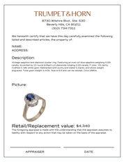 Vintage sapphire diamond 18k white gold cluster ring