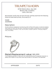 Art Deco GIA 3.60 carat old European cut diamond platinum engagement ring