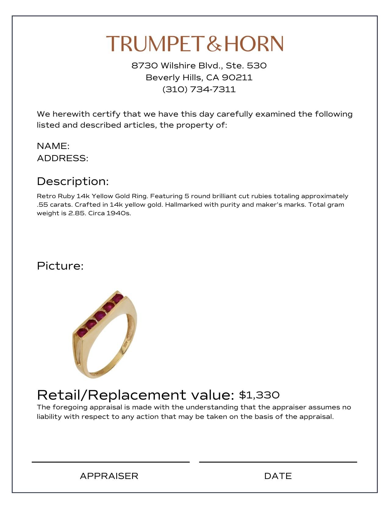 Retro ruby 14k yellow gold ring