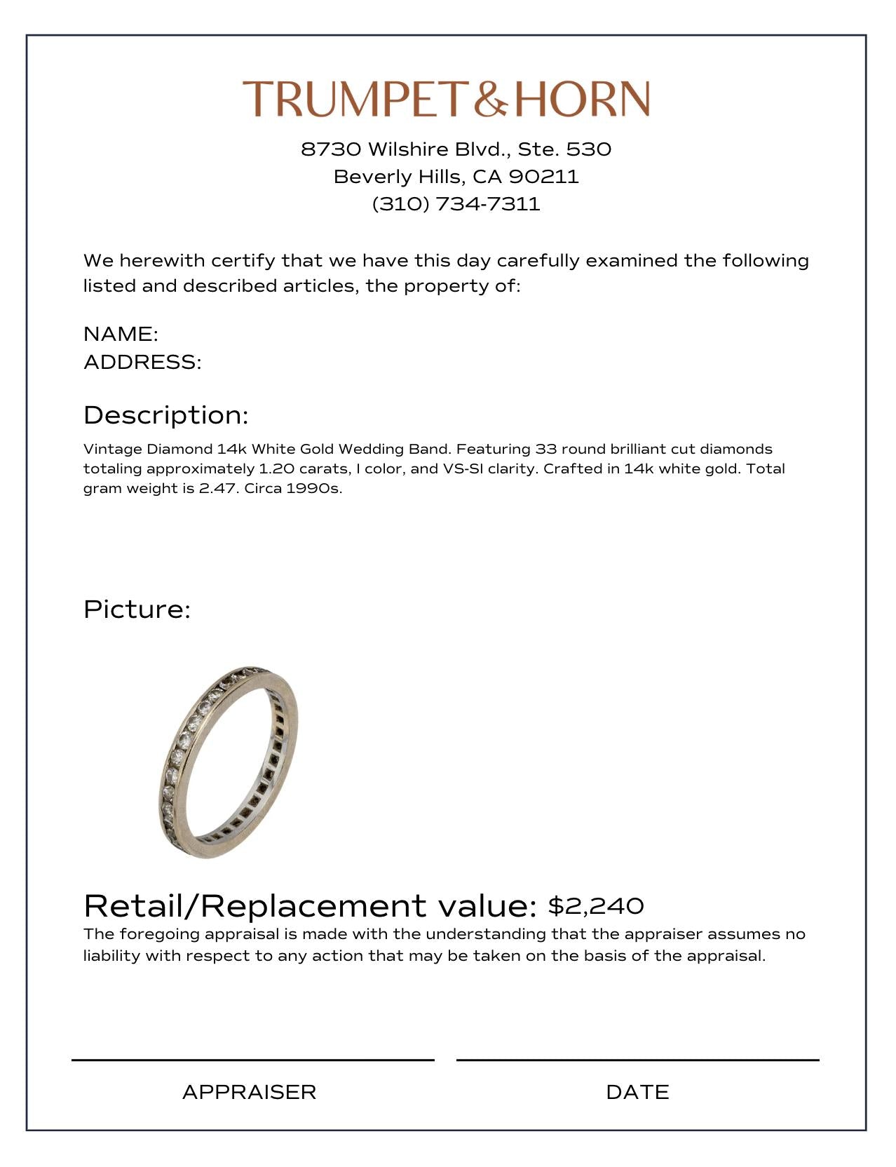 Vintage diamond 14k white gold wedding band