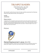 Vintage GIA 4.55 carat sapphire old European diamond 14k yellow gold ring