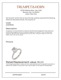 Vintage GIA 1.01 carat old mine cut diamond 18k white gold engagement ring
