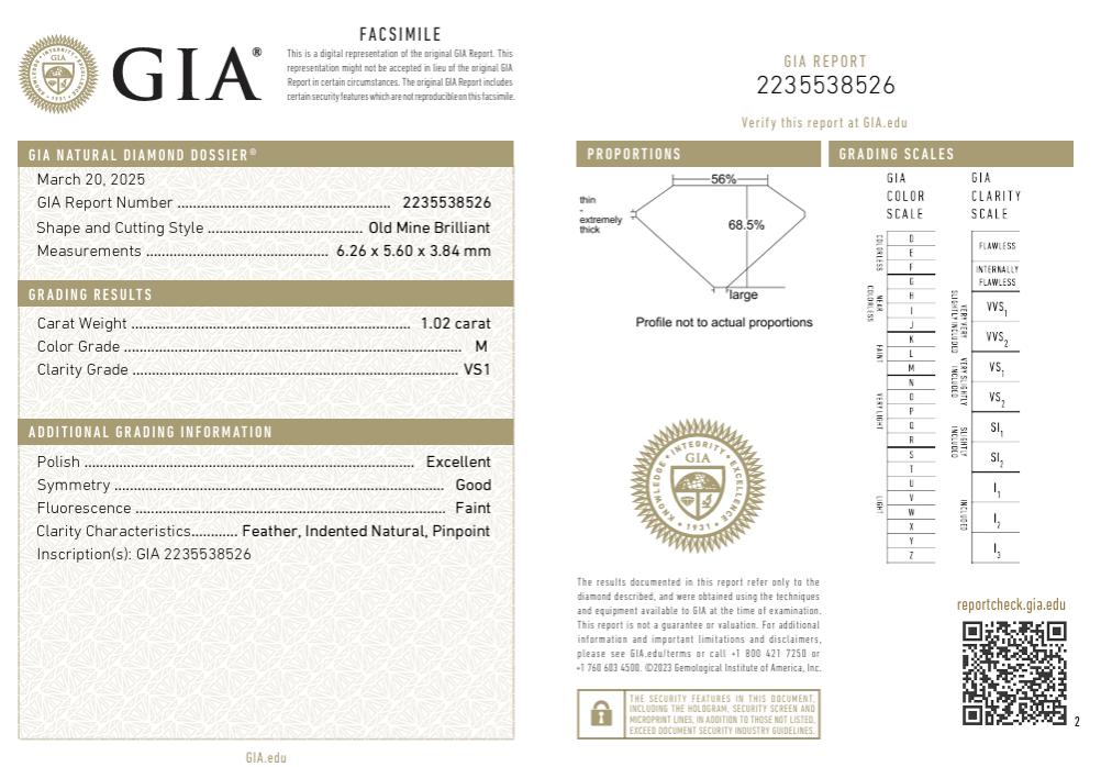 Victorian GIA 1.02 carat diamond 14k yellow gold solitaire ring