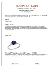 Art Deco 1.05 carat sapphire diamond platinum engagement ring