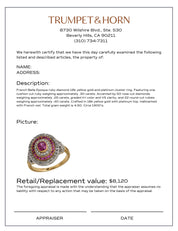 French Belle Epoque ruby diamond 18k yellow gold and platinum cluster ring
