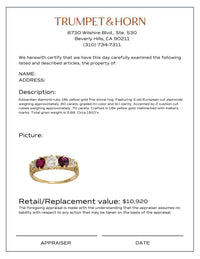 Edwardian diamond ruby 18k yellow gold 5 stone ring
