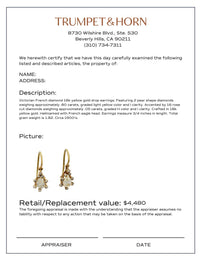 Victorian French diamond 18k yellow gold drop earrings