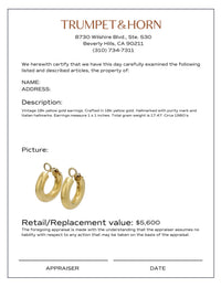 Vintage Italian 18k yellow gold hoop earrings