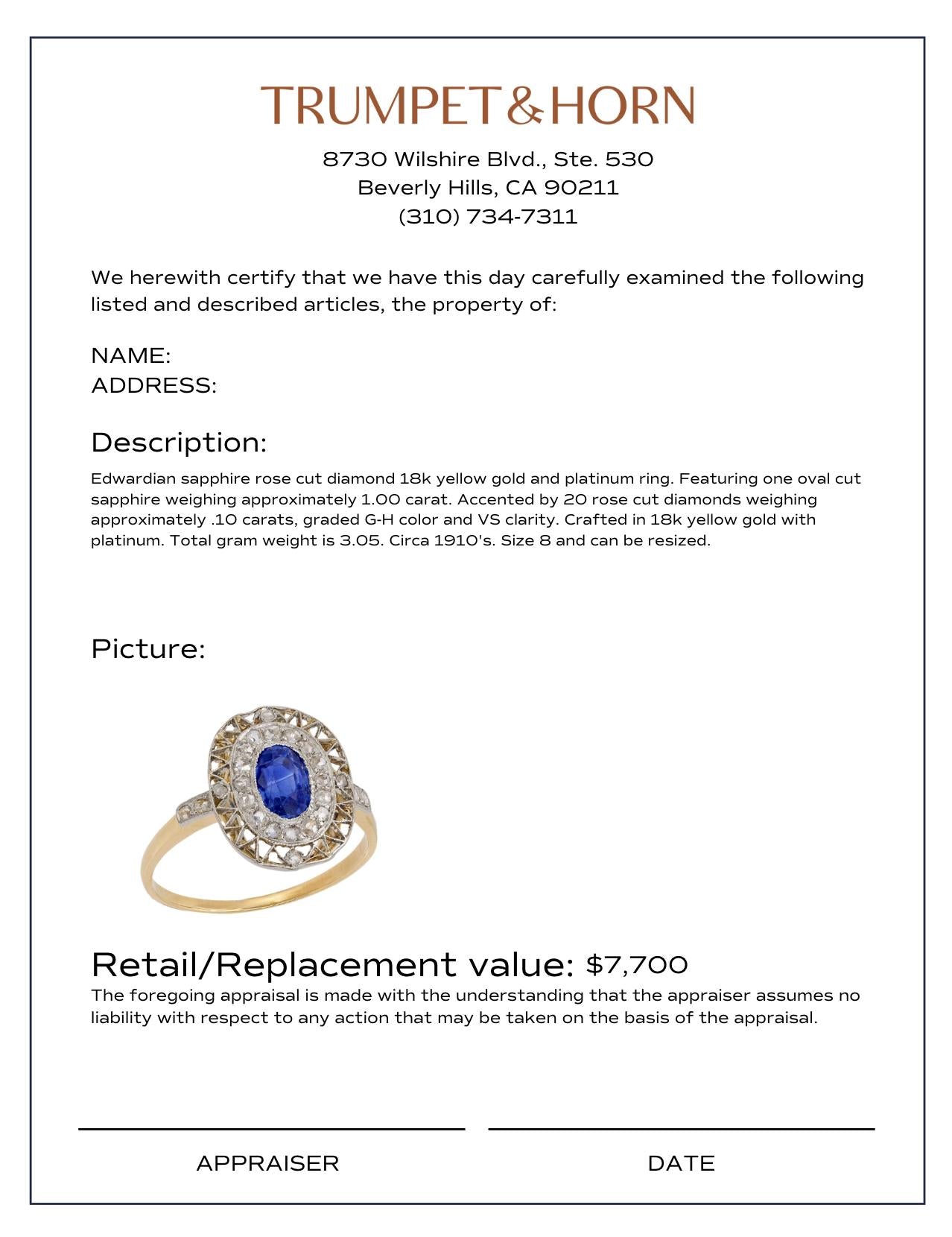 Edwardian sapphire diamond 18k yellow gold and platinum ring