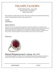 Mid Century 4.30 carat cabochon cut Burma ruby diamond platinum ring