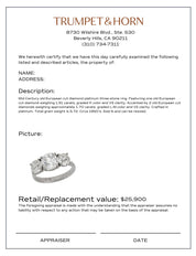 Mid Century 3.61 carat total diamond weight platinum 3 stone ring