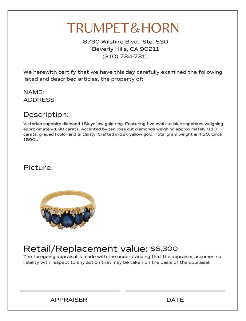 Victorian sapphire diamond 18k yellow gold ring