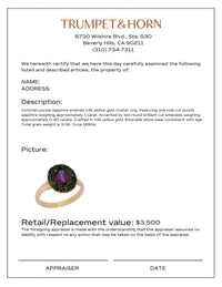 Victorian purple sapphire emerald 14k yellow gold cluster ring