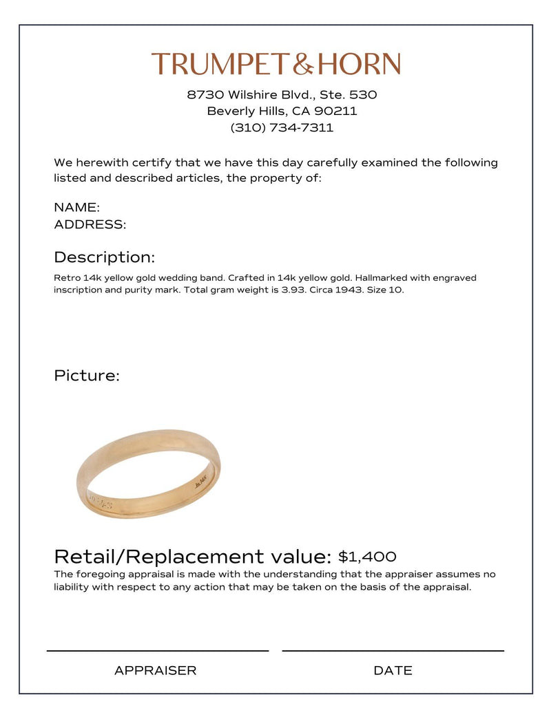 Retro 14k yellow gold wedding band