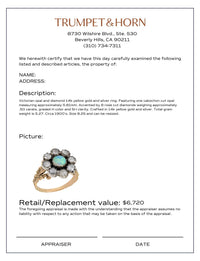 Victorian opal rose cut diamond 14k yellow gold silver cluster ring