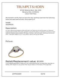 Art Deco diamond sapphire 18k white gold engagement ring