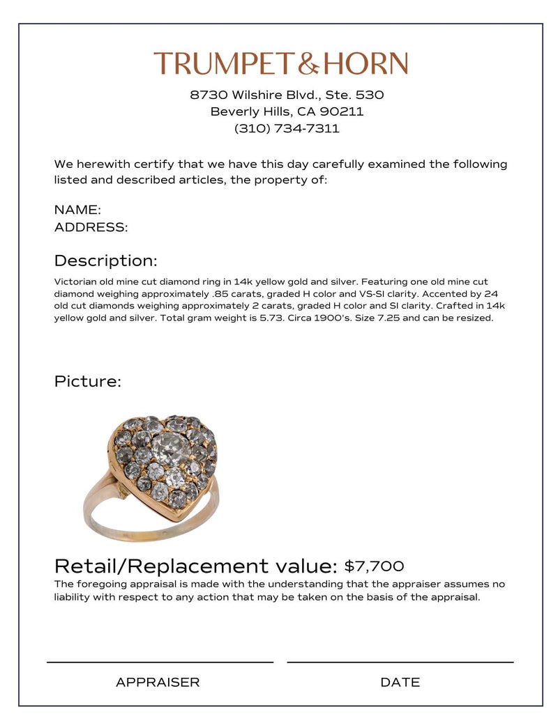Victorian 2.85 carat total weight diamond 14k gold silver heart locket ring