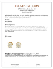 GIA 2.02 carat total weight diamond 14k yellow gold stud earrings