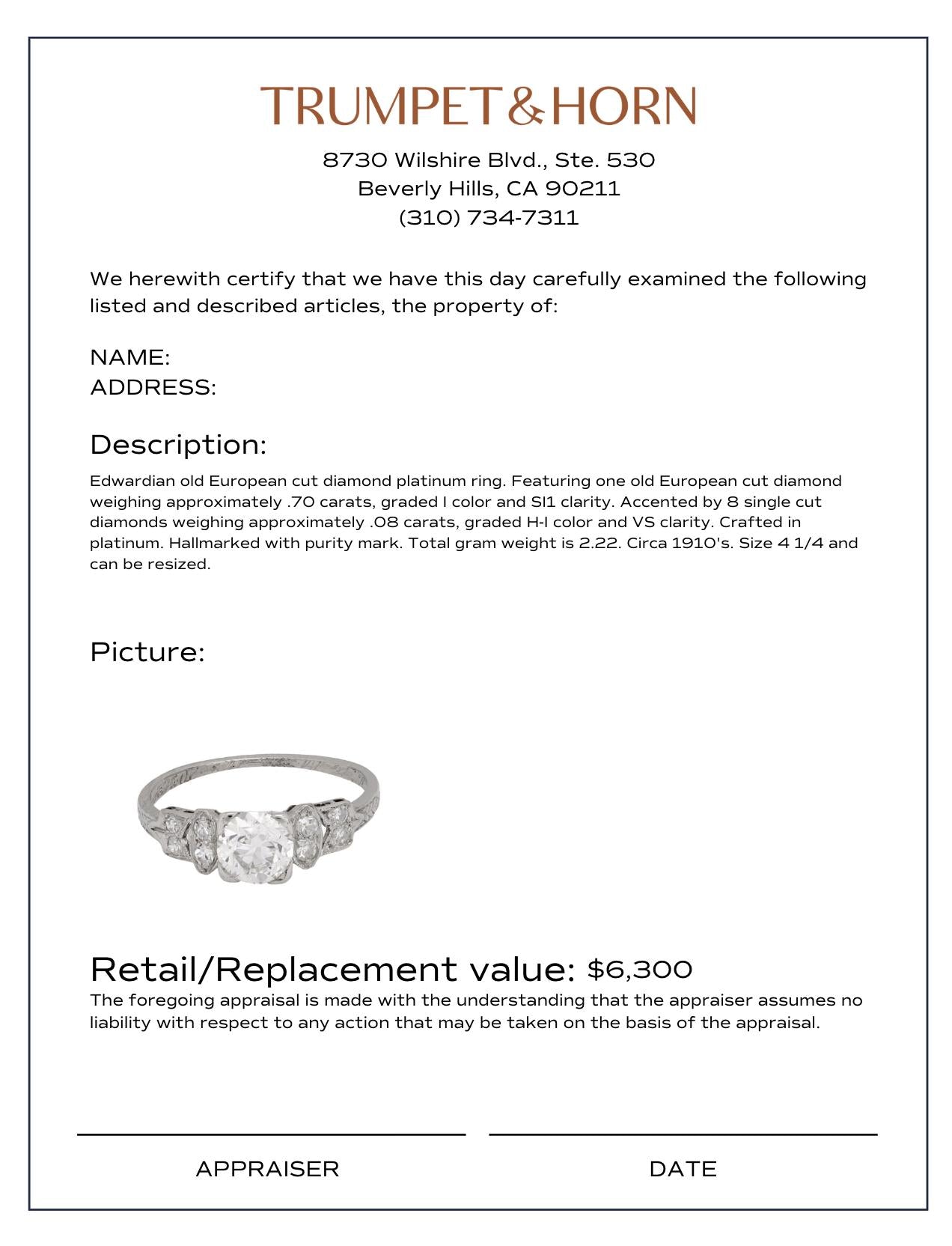 Edwardian diamond platinum engagement ring