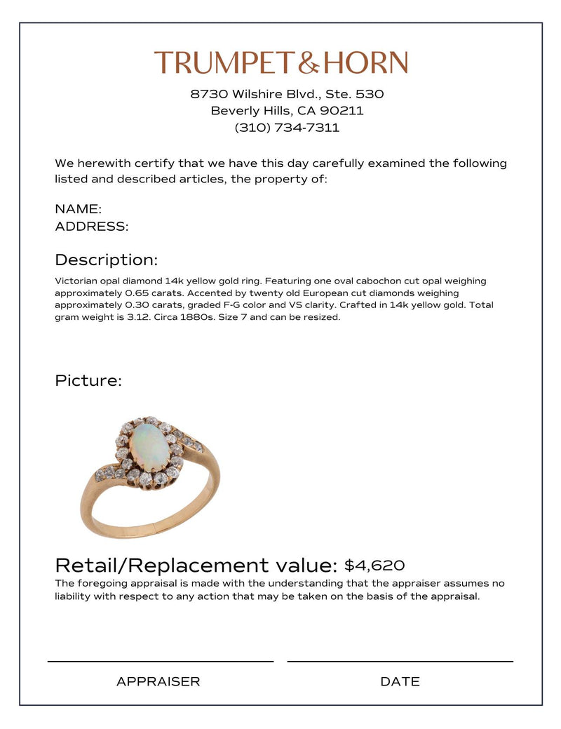 Victorian opal diamond 14k yellow gold swirl ring