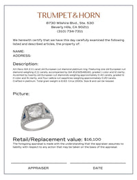 Art Deco GIA 2.11 carat diamond sapphire platinum engagement ring