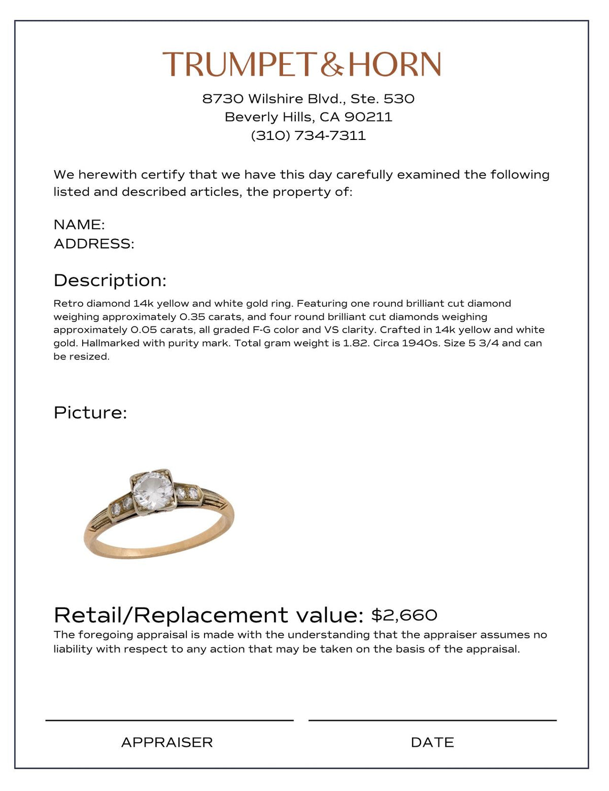 Retro diamond 14k yellow and white gold engagement ring