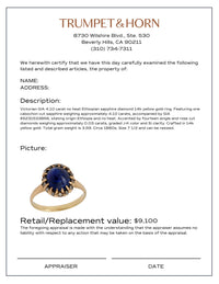 Victorian GIA 4.10 carat cabochon cut no heat sapphire 14k yellow gold ring