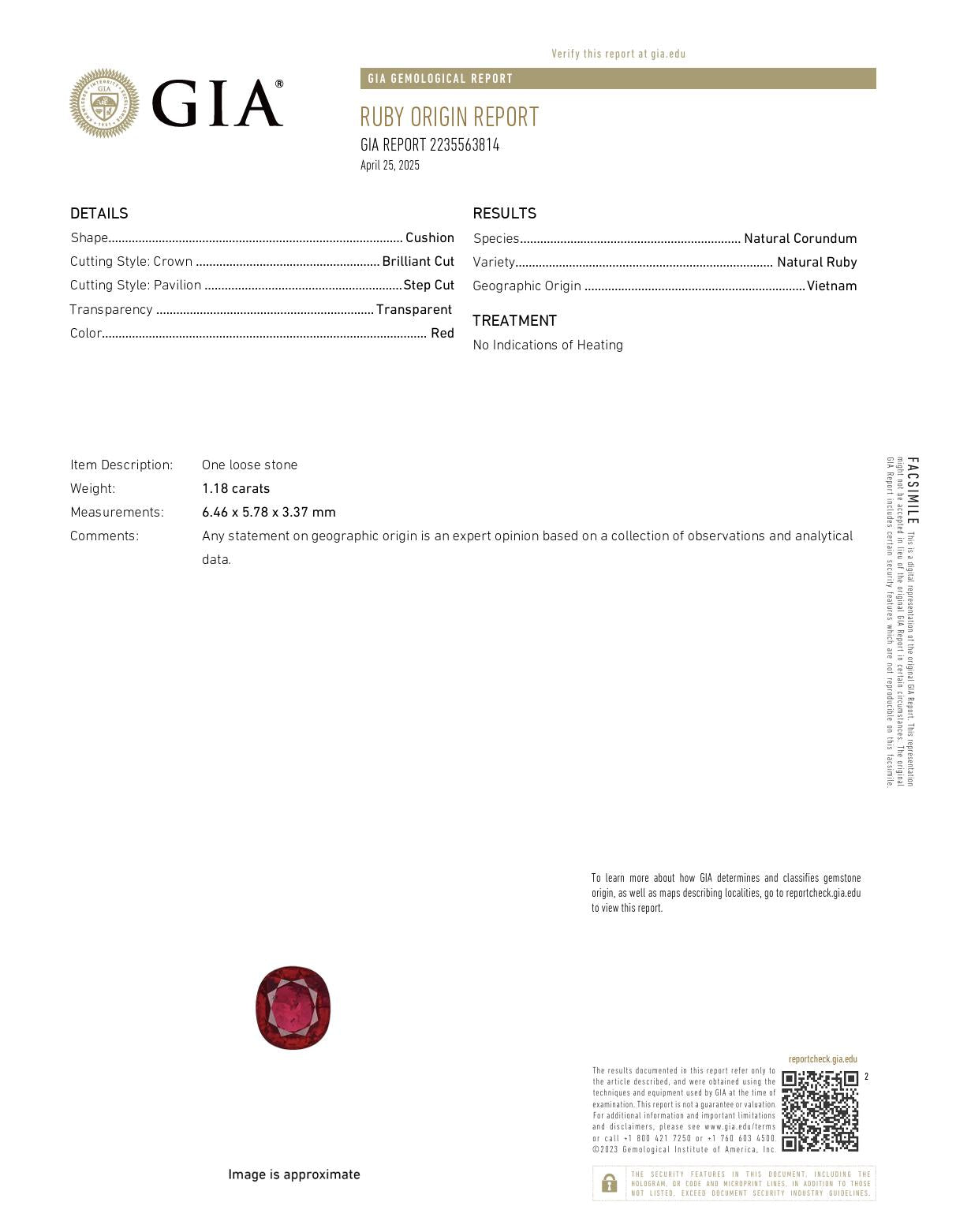 French GIA 1.18 carat no heat ruby diamond 18k yellow gold ring