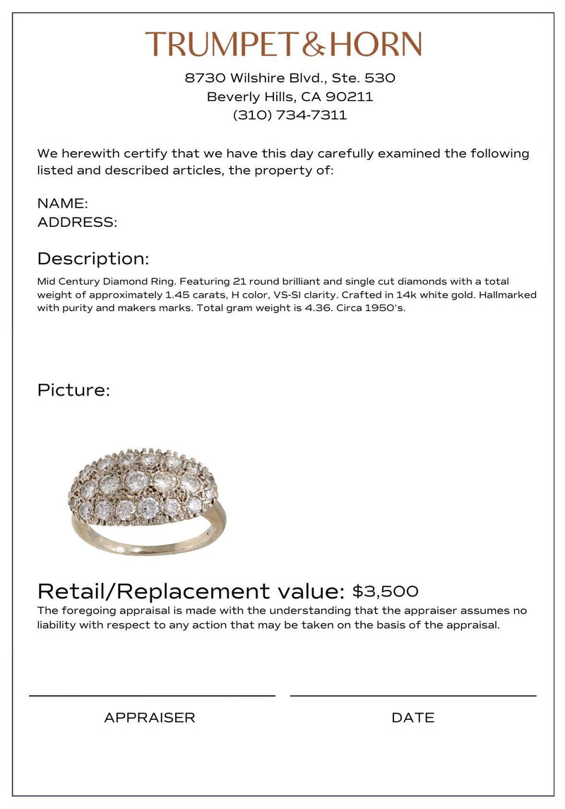 Mid Century diamond 14k white gold ring