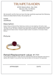 French GIA 1.18 carat no heat ruby diamond 18k yellow gold ring