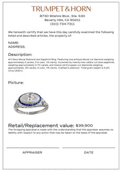 Art Deco 2 carat moval cut diamond sapphire platinum engagement ring