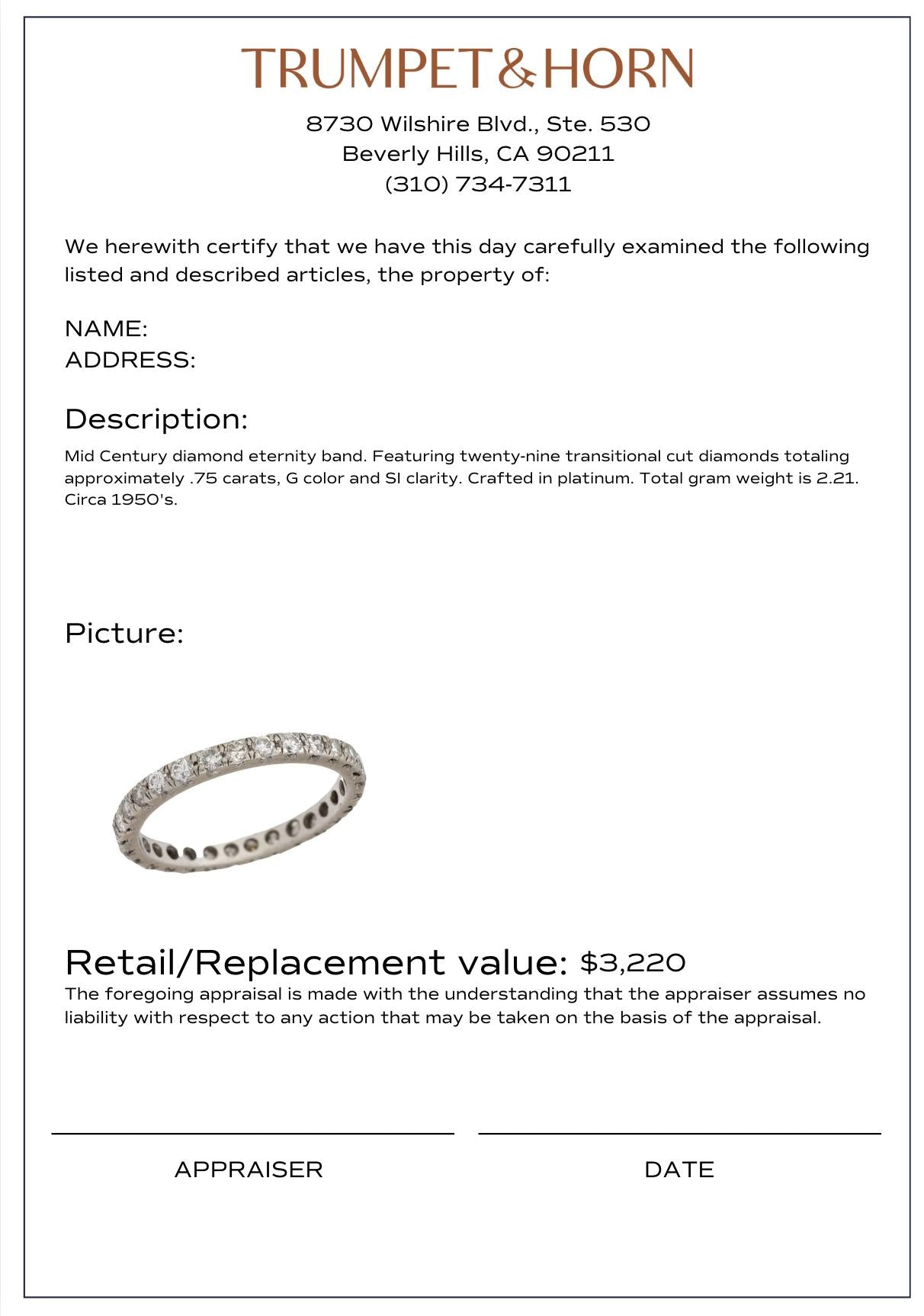 Mid Century diamond platinum eternity band