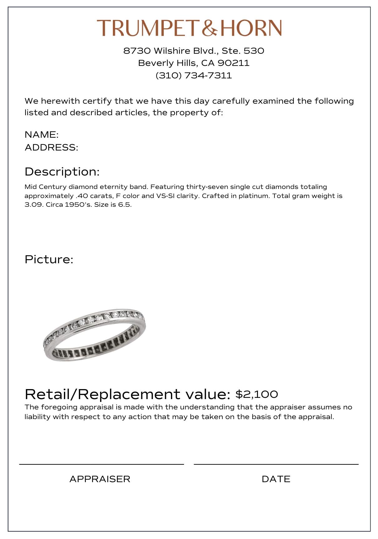 Mid Century diamond platinum eternity band