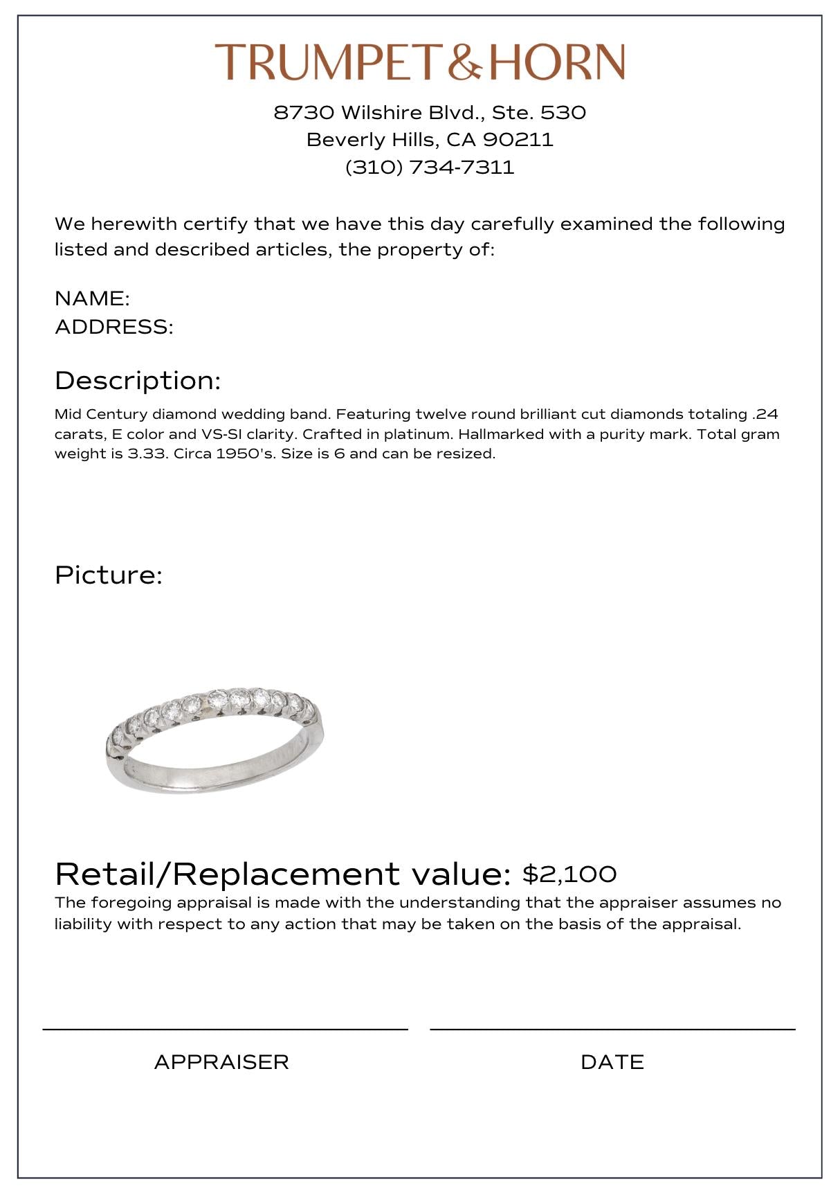 Mid Century diamond platinum wedding band