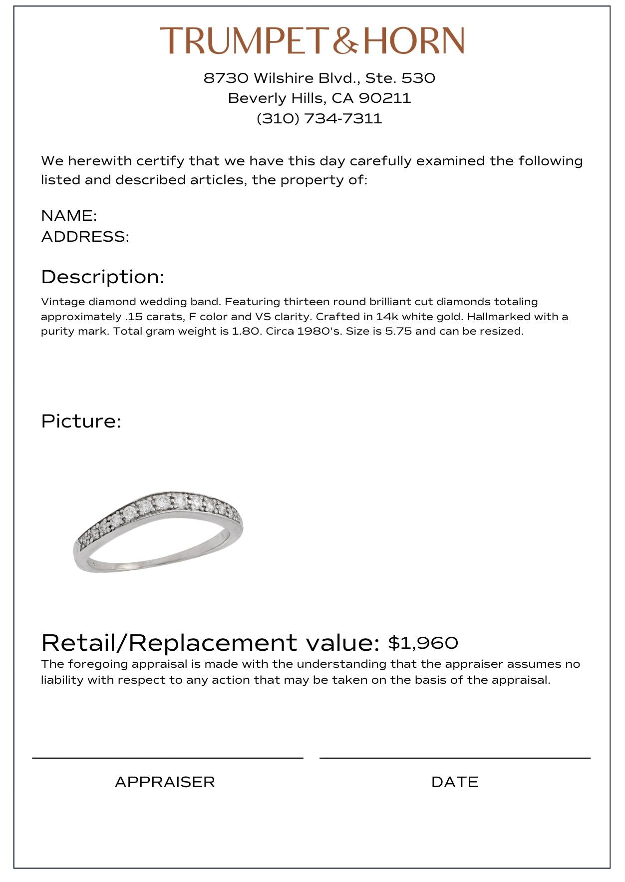 Vintage diamond 14k white gold wedding band