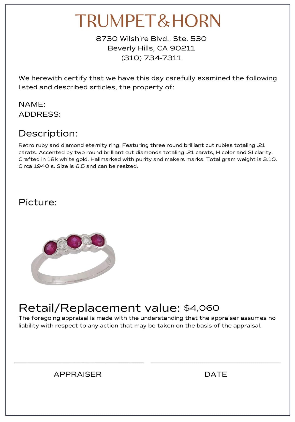 Retro ruby diamond 18k white gold eternity ring